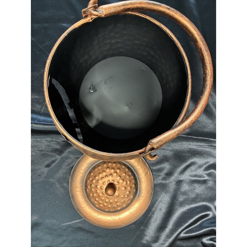 Hammered Copper JackoLantern Metal Bucket & Lid Halloween Pumpkin Candy Cauldron - Picture 3 of 14